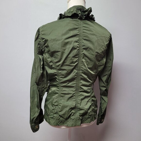 White House Black Market Ruffle Jacket Zip Pocket Green Womens Small Lightweight - Picture 6 of 11